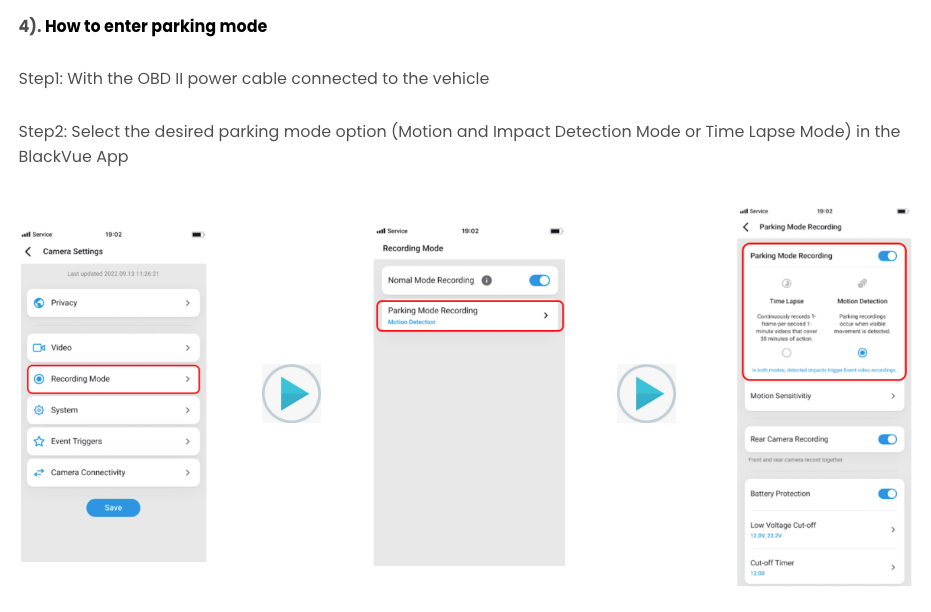 How to enter parking mode