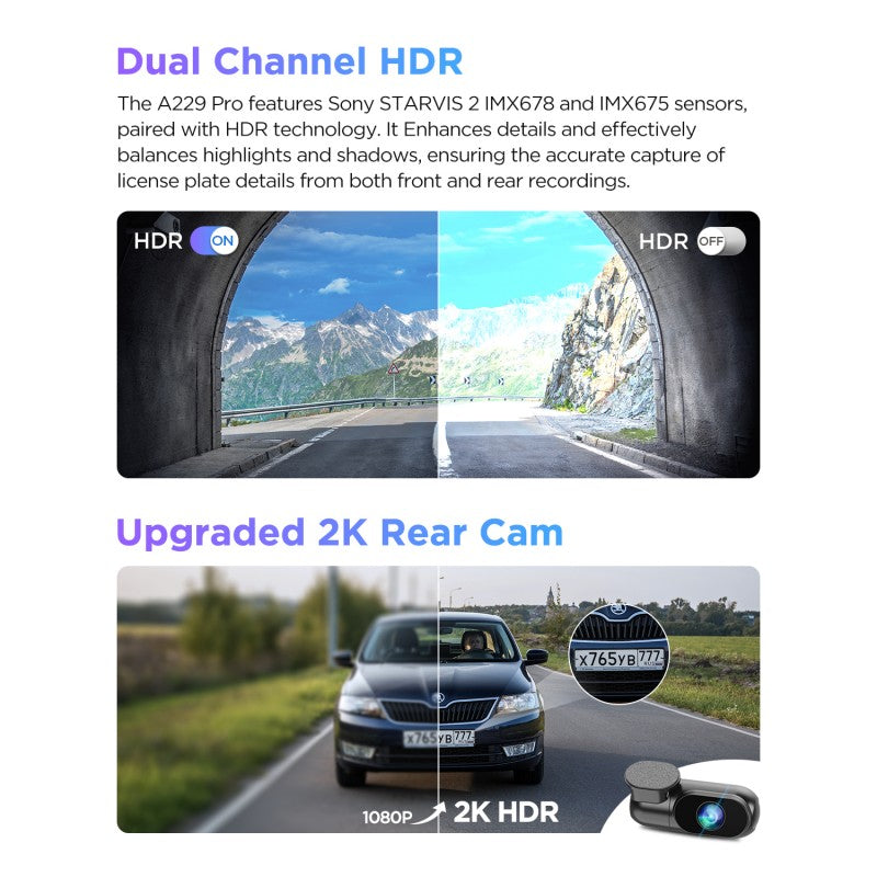 VIOFO A229 PRO 2CH DASH CAM I 4K+2K STARVIS 2