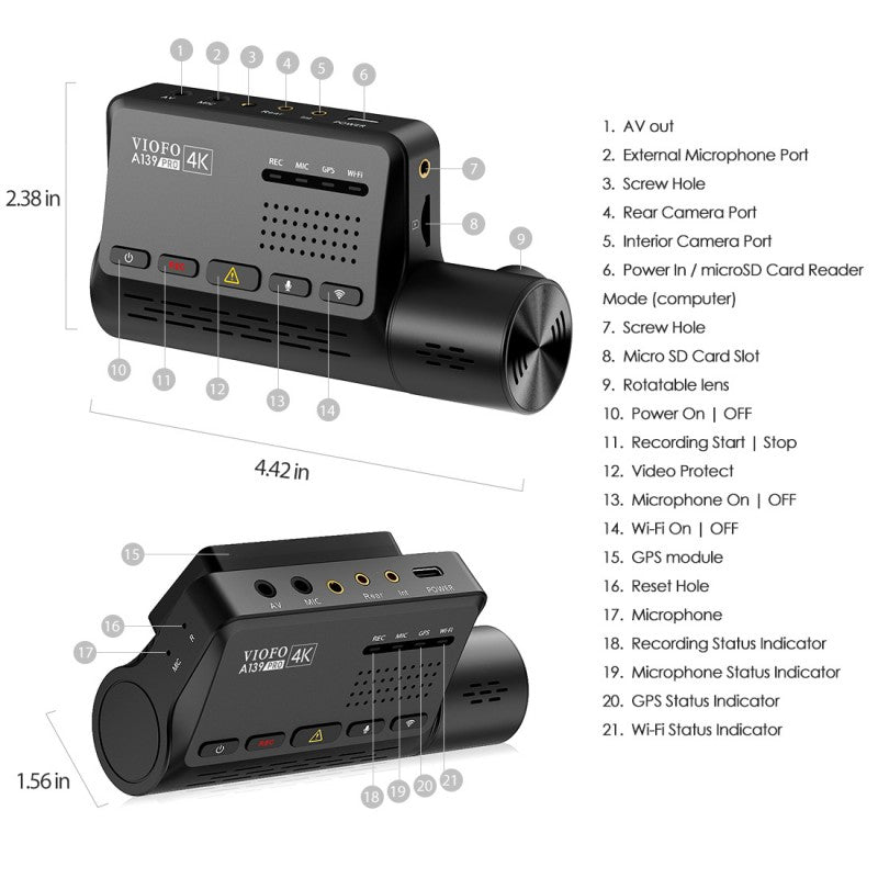 VIOFO A139 PRO 3CH DASH CAM I 4K HDR I STARVIS 2