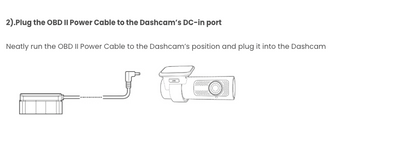 Diagram showing how to connect an OBD II power cable to a dashcam.