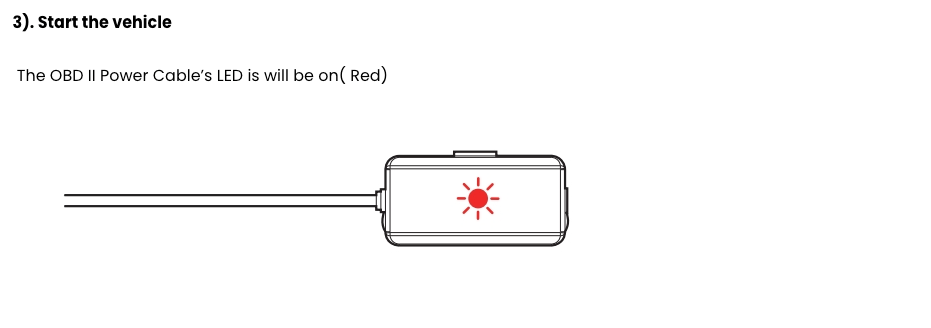 Diagram of an OBD II power cable with a red LED 