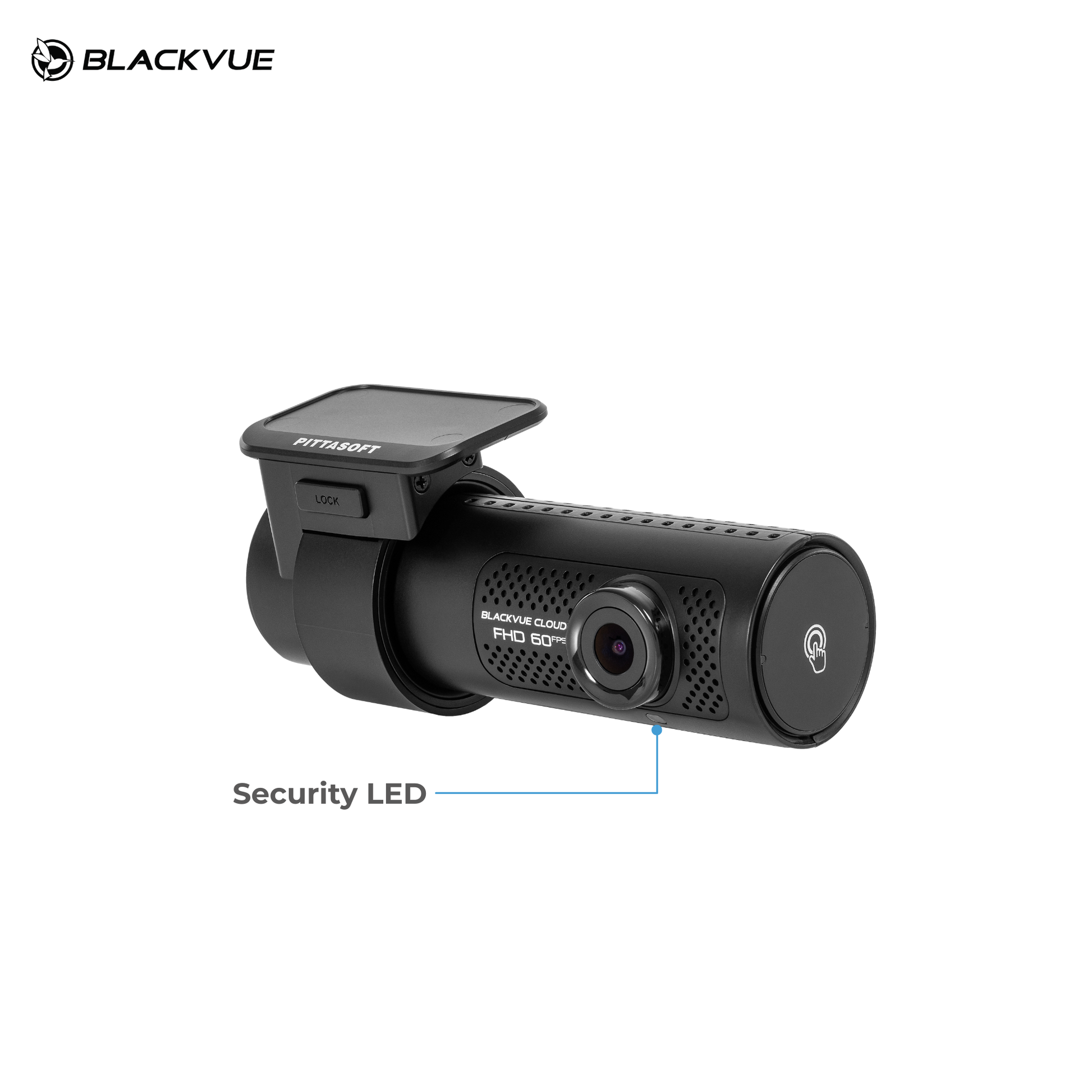 BlackVue DR770X-2CH II Dash Cam showcasing the Security LED feature with sleek design