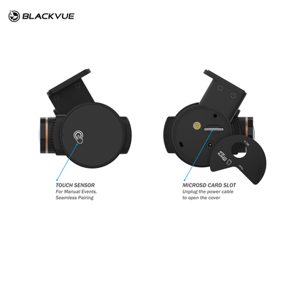 BlackVue DR970X-2CH LTE Plus II Dash Cam features touch sensor and microSD card slot for easy access.